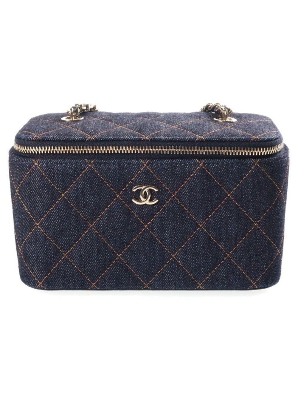 Chanel Quilted Vanity Chain Bag Navy Denim Silver